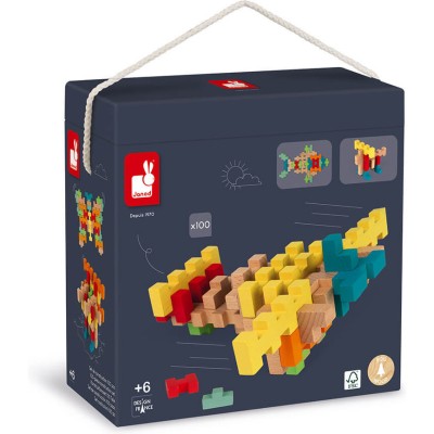 Blocs de construction en bois pour enfant - Jeu de 100 pièces - Janod
