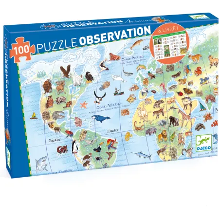 Puzzle 100 pièces - poster et livret : les animaux du monde - Djeco