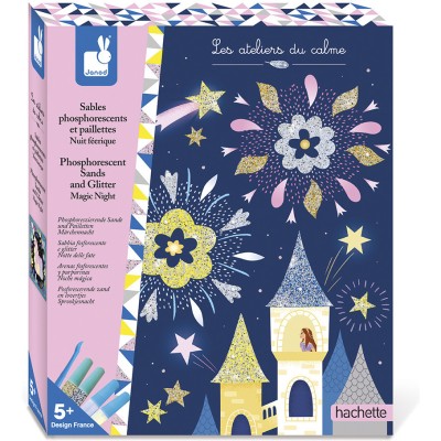 Kit Créatif - Sables Phosphorescents et Paillettes Nuit Féérique : Sable, Paillettes, Dorure & Strass - Janod